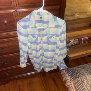 REI Blue and Green Casual Button Down Shirt